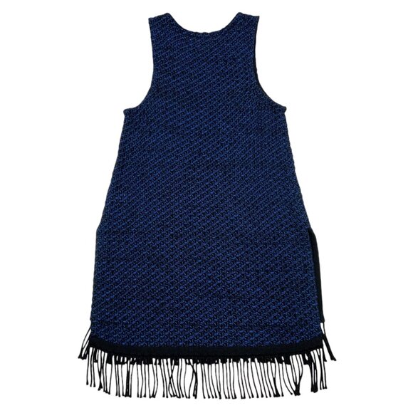 N/Nicholas Knit Fringe Tunic 8 Blue Sleeveless Sweater Scoop Neck Side Slits - Picture 11 of 12